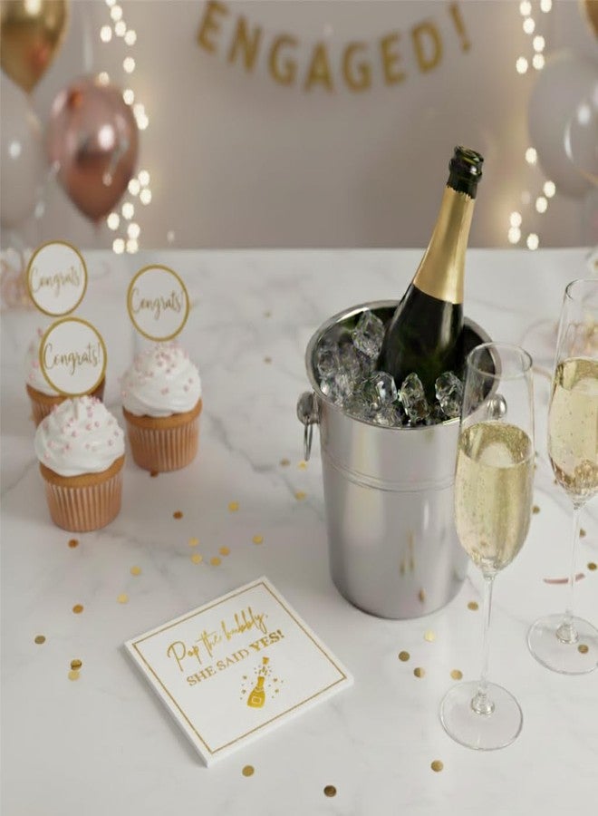 Cloverjoyed She Said Yes Engagement Napkins, Gold “Pop the Bubbly, She Said Yes!” Decorations, We're Engaged Paper Cocktail Napkin, Getting Married Celebrations, Wedding Bridal Shower Decor, Bachelorette Parties - Image 2